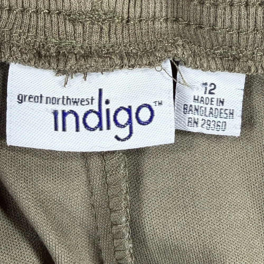 Great Northwest Indigo Skort Women 12 Olive Green Striped Stretch Built In Brief